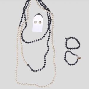 Vintage Pearl Beads Jewelry Set Necklace Bracelets Earrings